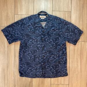 Tommy Bahama Silk Camp Shirt Mens L Blue Floral Aloha Short Sleeve Hawaiian